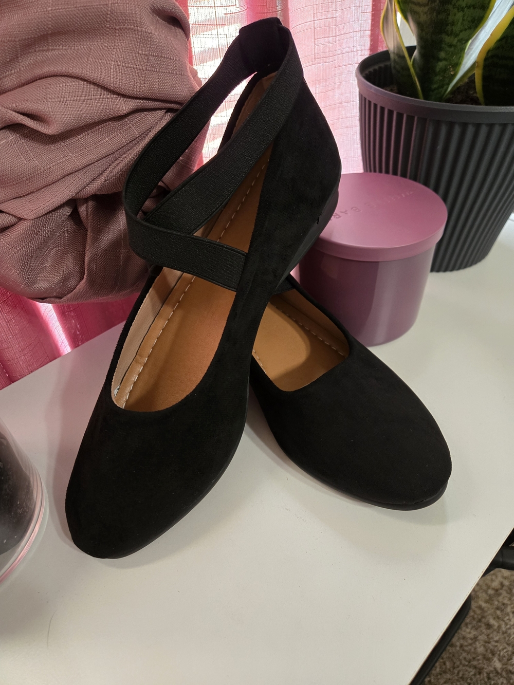 Love Black Faux-Suede Cross-Strap Ballet Flats